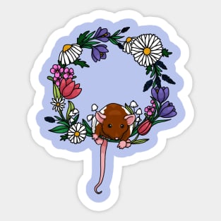 Rat with a spring floral wreath Sticker